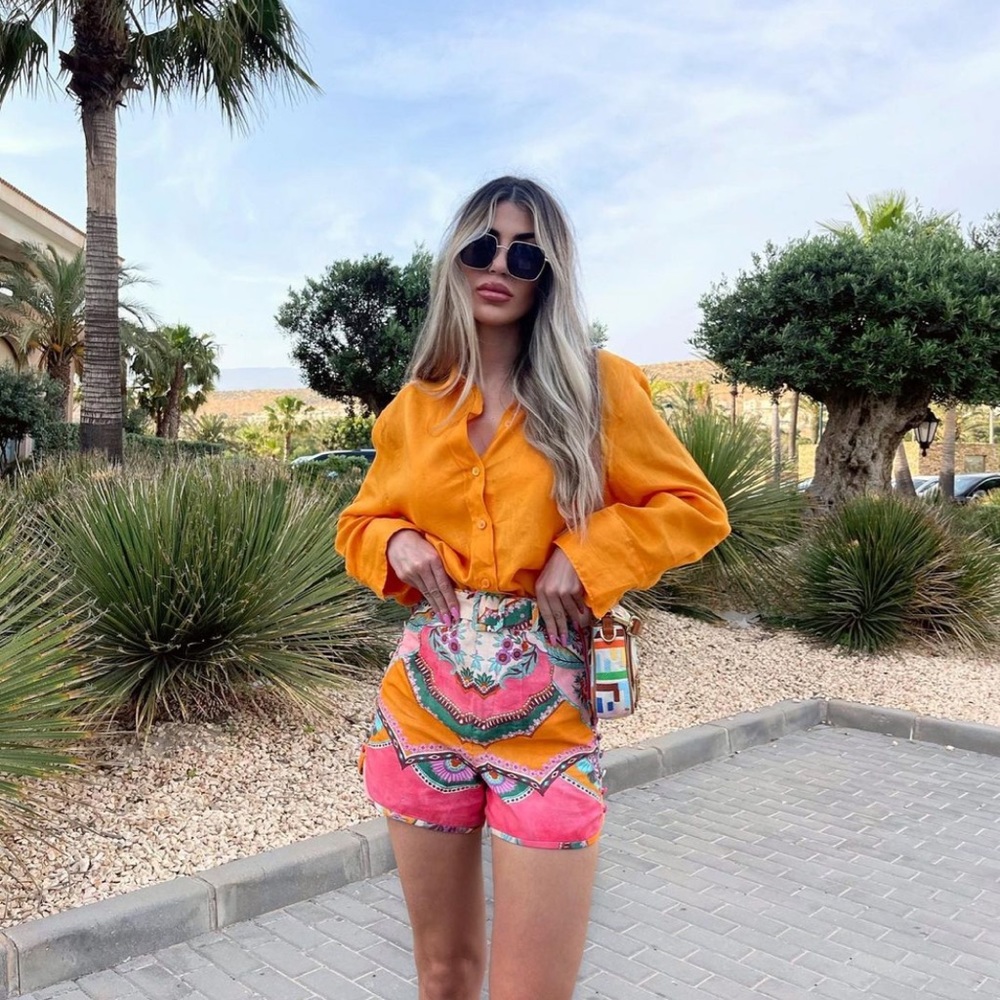 Zara linen blend printed shorts🏷💗💚